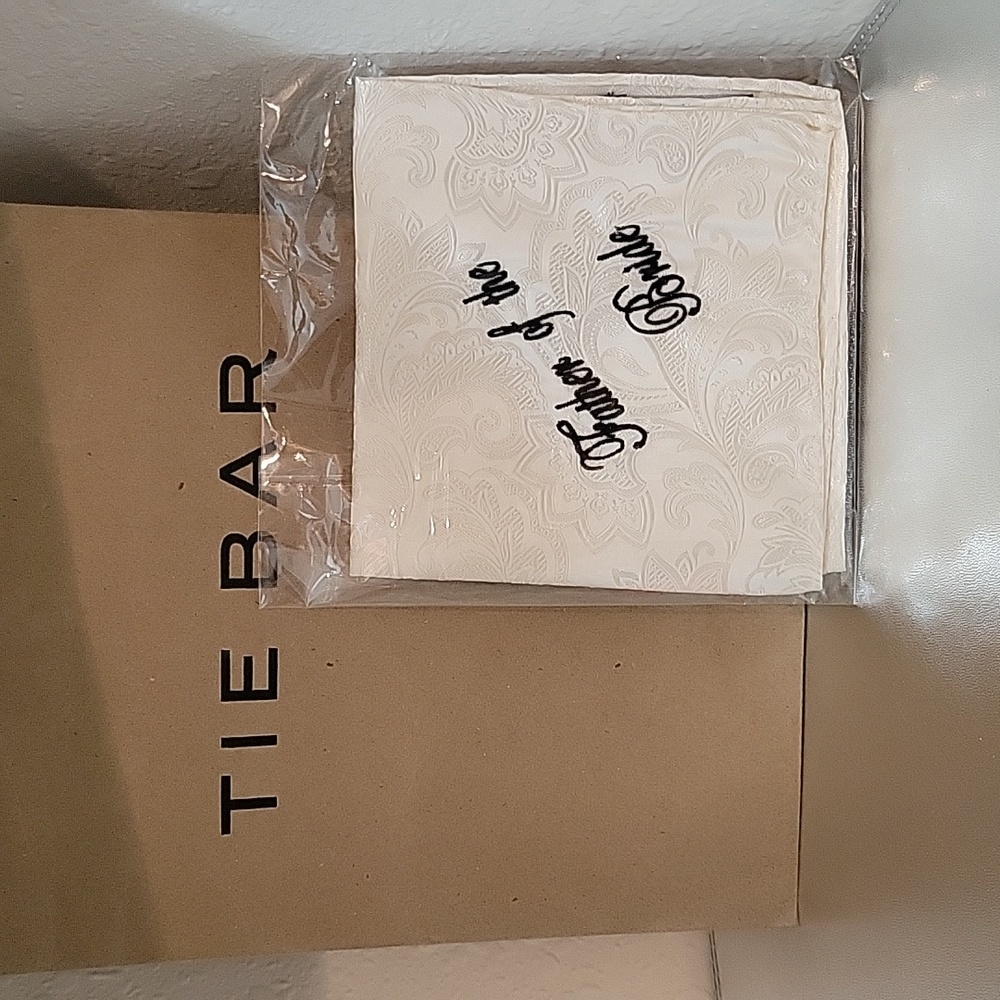 NWT The Tie Bar Wedding Embroidered Father of the Bride Ivory Silk Pocket Square